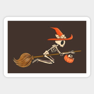 Skeleton Witch Riding A Broom Sticker